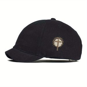YC Christian Cross & Thorn Crown, Vintage Jesus Sacrifice Symbol, Religious Decor Outdoor Sun Shading Summer Baseball Cap Duckbill Cap, Fashionable Short Brimmed Hat, Unisex, Suitable for Spring And Summer, Suitable for Outdoor Travel And Running