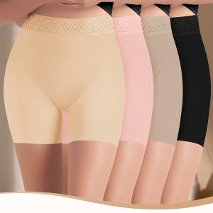 4-Pack Plus Size Women'S High-Waisted Tummy Control Shapewear Panties - Elegant Solid Color, Medium Stretch, Stretchy Comfort Fit, Fashionable Casual Attire, Tummy Control Underwear, Everyday Underwear, Stylish Underwear, Medium Elasticity Fabric