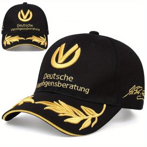 Embroidered Letter Baseball Cap, Outdoor Sun Protection Pointed Hat, Adjustable Size Sports Cap, Black And Golden Design, with Iconic Logo