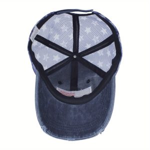Unisex Vintage Distressed American Flag Baseball Cap - Adjustable Lightweight Dad Hat for Men & Women, Summer Travel Gym Sports Outdoor Activities, Casual Headwear, Ripped Texture, Adjustable Fit, Breathable Fabric