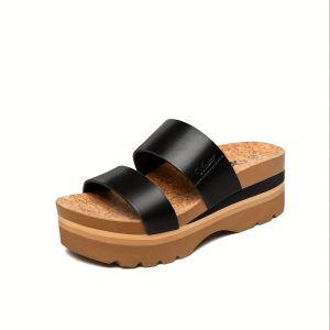 Athlefit Women's Platform Sandals with Arch Support - Slip-On Slides, Cork Footbed & 2.35
