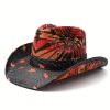 1pcu002FWestern Cowboy Hat With Bull Skull Logo – Sun Hat, Unisex, Vintage Style. Comes With A Detachable Handmade Cross Belt Cord, Suitable For Parties, Halloween And Casual Wear, Showing A Jazzy Style