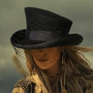 Felt Hat With Mesh Elegant Vintage Event Party High Top Felt Hat