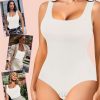3pcs Plus Size New Solid Women’S Sexy Shapewear Bodysuit, Solid Square Neck Seamless Tummy Control Slimming Body Shaper Mix And Match The Bottoms For Versatility