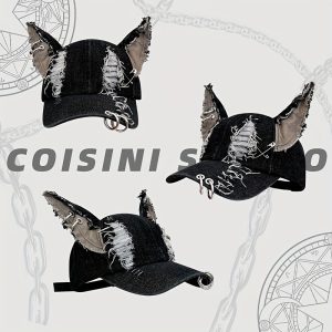 Autumn And Winter Wasteland Style Personalized Iron Ring Denim Hole Baseball Cap - A Must-have for Going Out Parties, Outdoor Mountaineering, Camping And Cycling