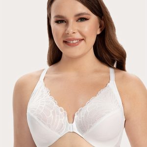 Plus Size Lace Bra - Front-Closure, Underwire, Comfortable for Daily Wear