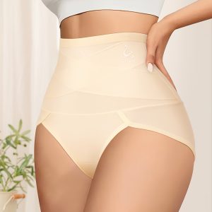6pcs QUASTI Women's High-Waisted Shaping Panties - Tummy Control, Soft Stretch Polyester Blend, Cross-Band Support, Plus Size Available, Solid Color Elegant Underwear for Daily Wear, Tummy Control Underwear, QUASTI