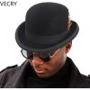 VECRY Wool Fedora Hats for Men Classic Short Brim Felt Panama Winter Hat with Feather
