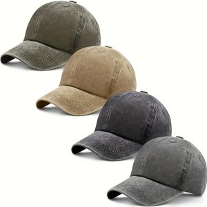 4pcs Washed Cotton Baseball Cap Adjustable Twill Plain Hat Unisex Baseball Cap Vintage Dad Hat