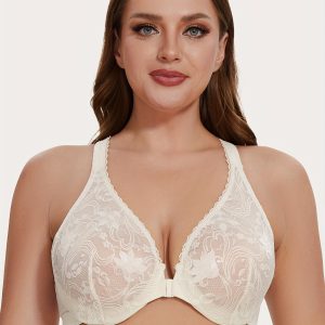 Romantic Racerback Bra MELENECA Women's Plus Size Racerback Underwire Bra | Ultra-Thin Unlined Design, Floral Lace Trim, Front Closure, No Padding, Romantic Style for Everyday Comfort, Seamless Undergarment, Elegant Fabric Choice, Quality Construction