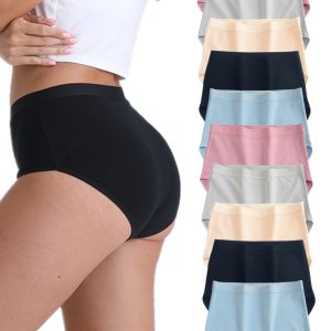 10pcs Women'S High-Waisted Knit Panties, Breathable, Comfortable, Simple Solid Color, Medium Stretch Rayon Fabric, 130 gu002Fm, for Daily Home Wear