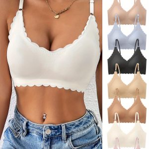 7pcs Set of Plus-Size Lingerie, Camisole, Wavy Design, Sexy Push-Up, Side Breast Coverage for Women (0XL-4XL)
