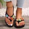 Women’S Bohemian Floral Applique Flip Flops – Non-Slip EVA Sandals with Open-Toe Design, Vibrant Colorful Flower Patterns, Lightweight & Comfortable for Beach, Pool, or Casual Wear, Beach Footwear | Floral Pattern Sandals | EVA Sandals