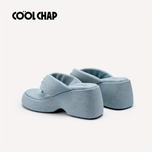 Denim Thick Soled Flip-flops Women's New Summer Holiday Wedge Heeled Elevating Sandals