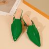 Women’s Chunky High Heels – Slip-On Pointed-Toe Mules with Sturdy Metallic spike heels, Glossy Emerald Green PU-like Synthetic Cover-like appearance – Cushioned EVA Insole & Non-Slip Outsole – Formal & Casual Party Shoes – Easy-Clean Women’s Evening Shoes