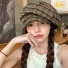 Adjustable – Niche Design Plaid Octagonal Hat For Women Spring And Summer Thin Retro Face-revealing Small Cloud Hat Casual All-match Beret