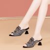 Women’s Elegant Rhinestone-Embellished Slip-On Mules – Open-Toe Mid-Heel Sandals with Sparkling Synthetic Cover for Summer Parties, Evening Events & Casual Outings, Ladies Shoes And Sandals