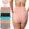 6pcs Plus Size Women’S Panties – Comfortable Stretch Briefs with Heart Pattern, Assorted Colors (Pink, Black, White, Blue, Gray) – Soft & Breathable Everyday Underwear, Sizes 1-5XL
