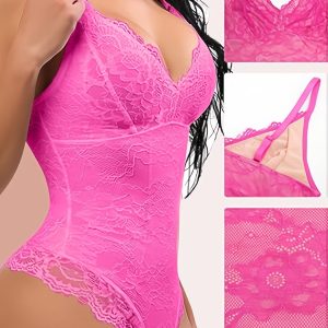 Plus Size V-neck Lace Shapewear Bodysuit For Women Tummy Trimmer Control Sleeveless Top Jumpsuit