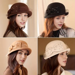 French Beret Hat for Women - Vintage Style Felt Bow Detail, Breathable & Versatile Winter Coat, Hand Washable, Non-Stretch Fabric, Perfect for Cold Weather Outfits, Winter Fashion Accessory | Vintage Beret Style | Hand Washable Hat
