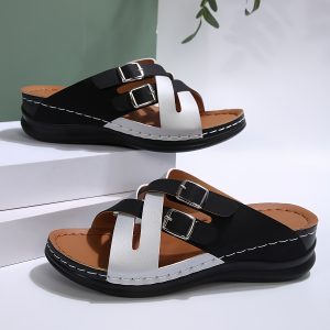 Crosshatch Style Sandals, Cross-Designed Open-Toe Side Hollow-Out Sandals