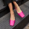 Women’s Bright Pink Slip-On Mules – Low Kitten Heel Square Toe Backless Dress Shoes, Breathable Fabric Upper & Synthetic Cover Lining, Machine Washable Summer Shoes (Extended Sizes Available), Ladies Shoes