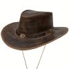 Shapeable Leather Cowboy Hat Into Outback Hat Western Vintage Australian Hats for Men & Women, Festival Unisex Outdoor, High Quality &, Handcrafted Headwear-Stitching, Lightweight Top-Grain Leather, Brass Studs, Adjustable Chin Cord