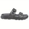 Women’s Summer Sandals with Thick EVA Sole & Double Metallic Buckle Straps – Slip-On Open-Toe Non-Slip Indooru002FOutdoor Casual Shoes, White, Strappy Sandals