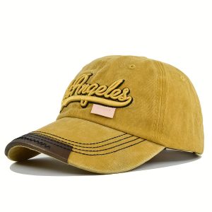1pc Trendy retro washed denim LOS ANGELES three-dimensional embroidered baseball cap for men and women's versatile duckbill cap