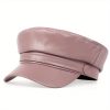 2D Flat, Women’s Vintage Newsboy Cap – PU Leather Flat Top Lightweight Sailor Painter Hat, Soft Pink Casual & Formal Wear, Dry Clean Only