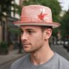 Two-Tone Splice Couple’s Foldable Panama Hat | Unisex Sun Protection Jazz Beach Hat | Adjustable Handwoven Fedora Wide Brim Straw Hat, Reshapable After Folding, +, Crochet Crafted from Pith Fiber and Polyester Blend for Summer Beachwear