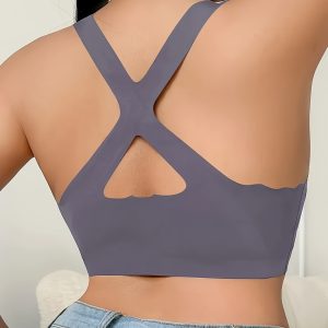 3pcs Women'S Plus Size Fashion Bras - Silvery, Anti-Sagging, Cross-Strap Design with Removable Pads, Wireless, Medium Elasticity, Solid Color