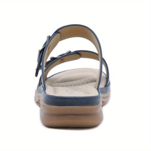 Women'S Casual Slide Sandals - Lightweight, Comfortable Retro Wedge with Buckle Straps, Beige PU Cover, TPR Sole, Flat Heel, Open Toe Design for Casual Attire, Strappy Sandals