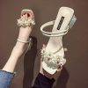 Low Heel Women’S Sandals, New 2023 Style, Fairy-Like Korean Fashion Summer Flower High Heel One-Piece Two-Way Thick Sole Flip-Flops
